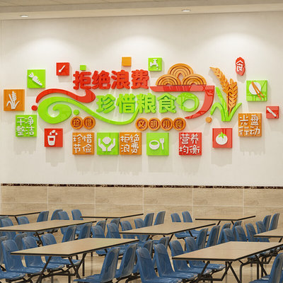 食堂文化墙贴面节约粮食标语幼儿园环创主题午托管班教室装饰成品