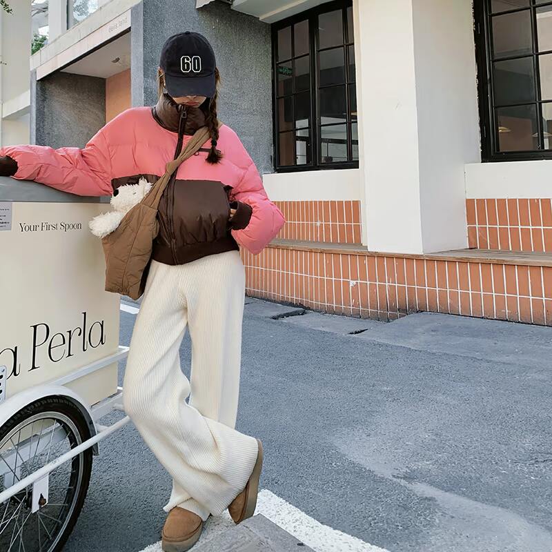 粉色拼接短款羽绒服女2025冬季新款独特设计感超好看小个子面包服,女装羽绒服,浙宝007A（原150A)