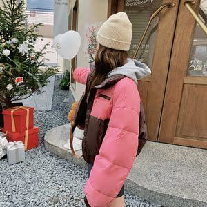 粉色拼接短款羽绒服女2025冬季新款独特设计感超好看小个子面包服
