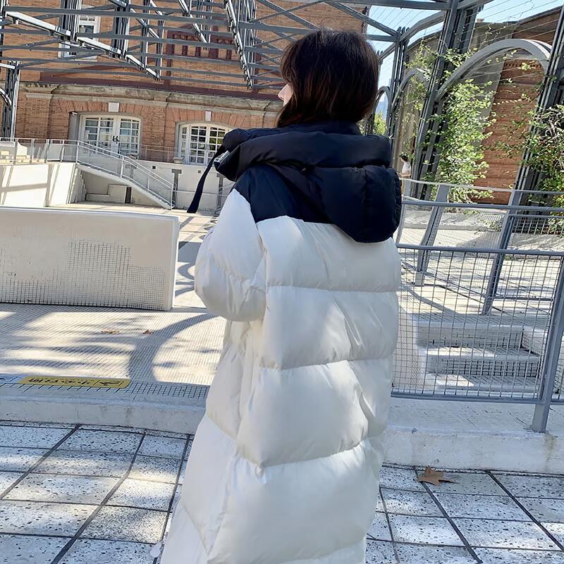 撞色拼接连帽羽绒服女2025冬季新款独特超好看韩系加厚长款面包服,女装羽绒服,浙宝007A（原150A)