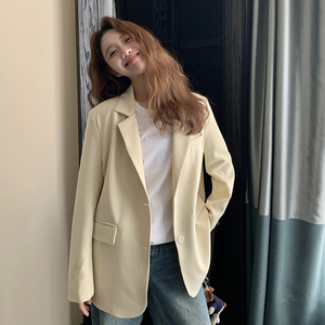 黄色高级感西装外套女2025春秋新款韩版宽松小个子通勤休闲小西服图片