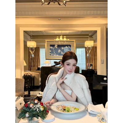 chicbyrr/ 收藏级丹麦进口水貂毛横排工艺立领韩女贵气貂