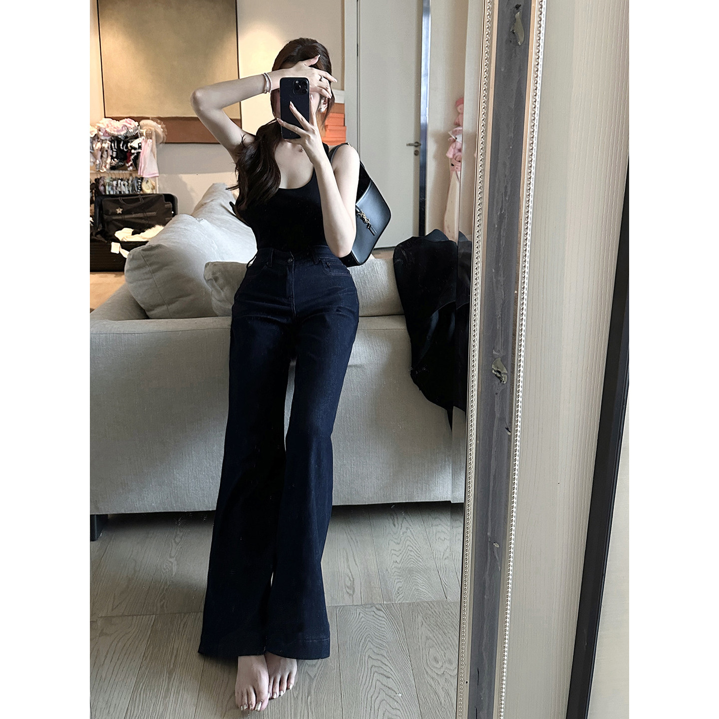 chicbyrr/sl*p微喇气质复古腿精显瘦阔腿牛仔裤长裤女
