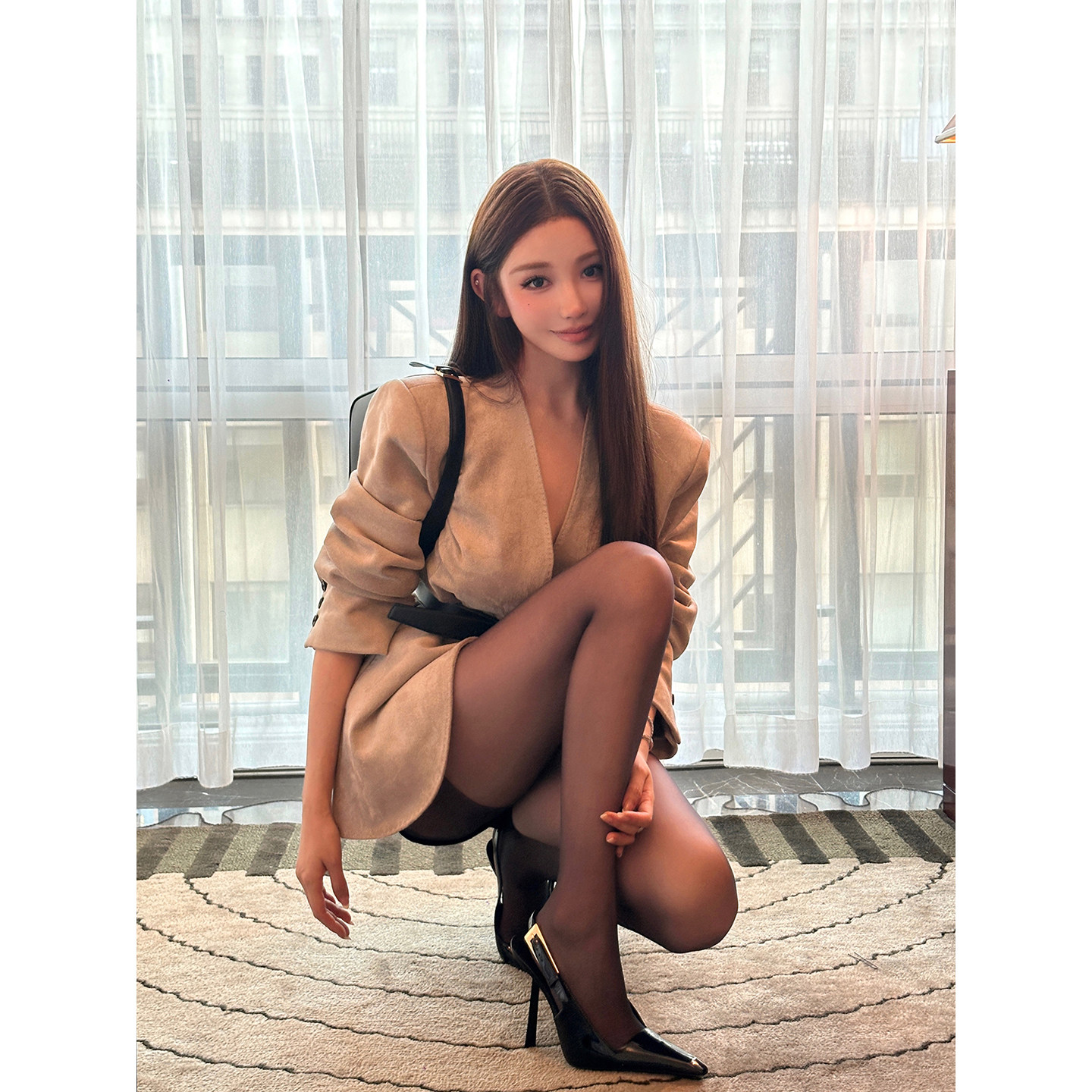 chicbyrr/两色复古麂皮西装外套女秋季收腰显瘦上衣