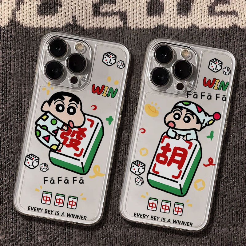 麻将小新适用iPhone16手机壳苹果15好运14Pro卡通潮13ProMax防摔12全包XR可爱XSMAX个性女新款11/8plus保护套