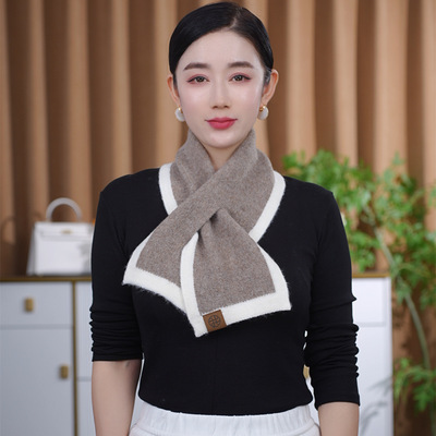 2025秋冬新款百搭时尚羊毛针织拼色女士围领保暖小围巾