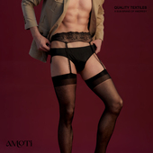 男士 AMOTi 蕾丝吊带长筒黑色高透大腿丝袜 缟 风范 缇 心灵感触