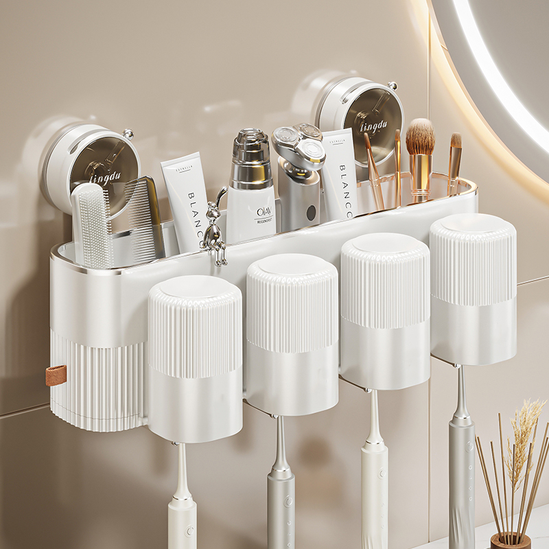 吸盘牙刷置物架免打孔漱口杯卫生间壁挂式家庭电动牙膏牙刷架子