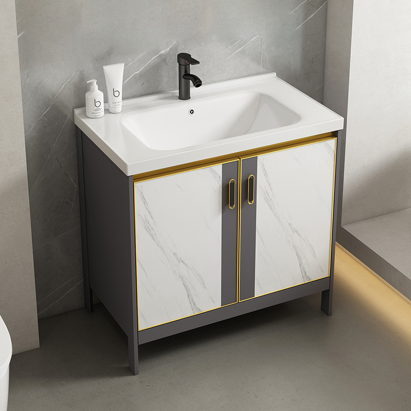 落地式洗手盆柜组合化妆室洗脸盆阳台一体洗漱台面池太空铝浴室柜