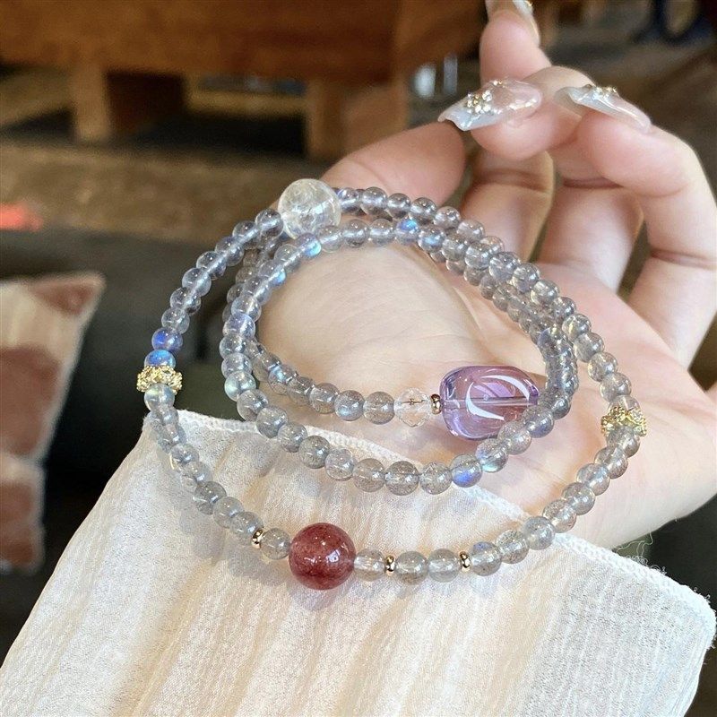 天然冰种蓝光灰月光水晶三圈手链女草莓晶黄水晶紫水晶随型手串,饰品/流行首饰/时尚饰品新,手链,淘宝优惠券,粉丝福利购,淘宝优惠卷