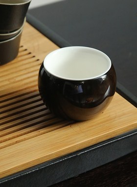 收藏版阴沉木金丝楠把玩主人杯个人专用高档茶杯中陶瓷创意喝茶