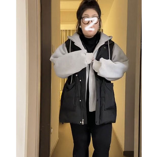 秋冬新款 女装 连帽假两件棉衣外套加厚保暖棉服 300斤胖mm大尺码