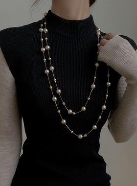 艺米诺2021年新款高品质珍珠项链简约气质秋冬配饰长款毛衣链女潮