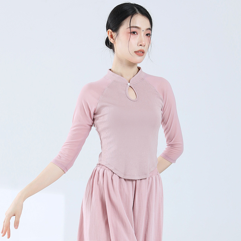 古典舞服气质修身旗袍领s中袖上衣中国风现代舞民族舞蹈练功服装