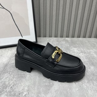 休闲厚底套脚牛皮英伦风女单鞋 街拍女皮鞋 真皮女鞋 2024年春季 断码