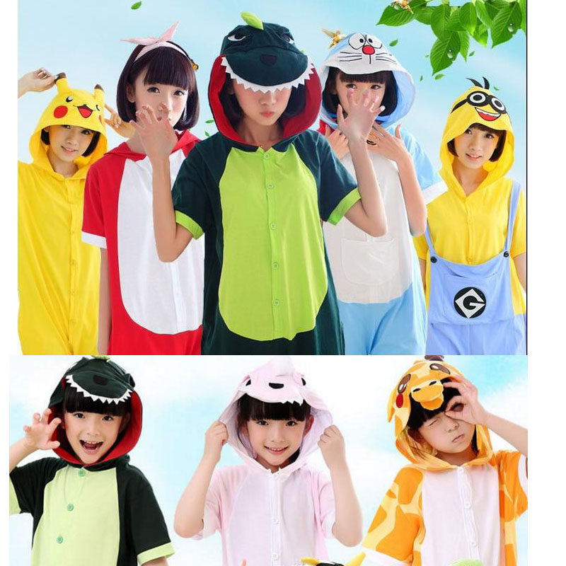 夏季恐龙睡衣薄款宝宝短袖连体衣纯棉卡通动物男女可爱儿童家居服