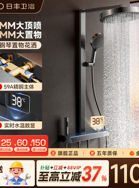 日丰背喷按摩淋浴花洒套装枪灰色家用沐浴器数显增压恒温花洒套装