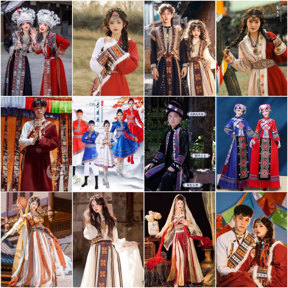 出租异域风男女苗族藏族少数民族敦煌飞天舞蹈演出服旅拍新款租赁