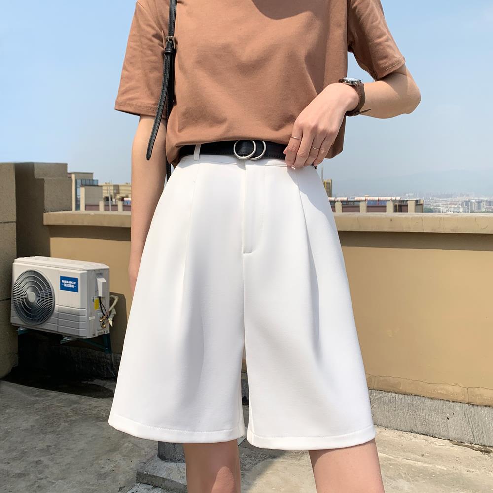 五分西装短裤女夏季薄款垂感宽松阔腿a字裤大码直筒休闲白色中裤