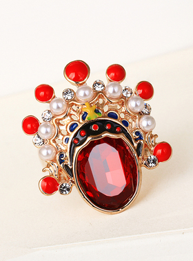 中国风京剧脸谱食指戒指女时尚个性装饰指环复古夸张2021年新款潮