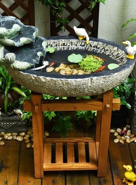 户外阳台循环水系流水摆件石磨庭院布置水景鱼缸仿W石槽鱼池造景