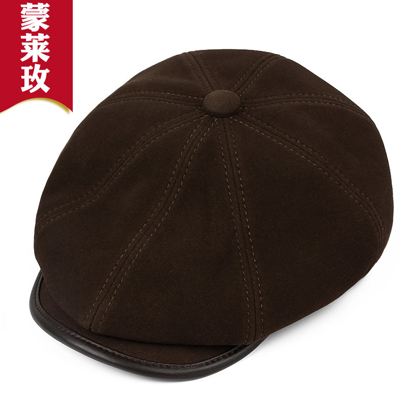 秋冬季真皮帽子男士反绒羊皮贝雷八角帽复古画家帽鸭舌帽英伦报童