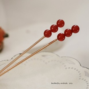 冰糖葫芦发簪国风少女红色过年发饰高级感日常百搭简约风盘发神器