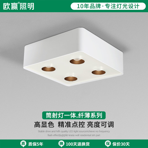 LED斗胆灯明装家用客厅吸顶式射D灯全光谱智能四头凌晶板防眩筒灯