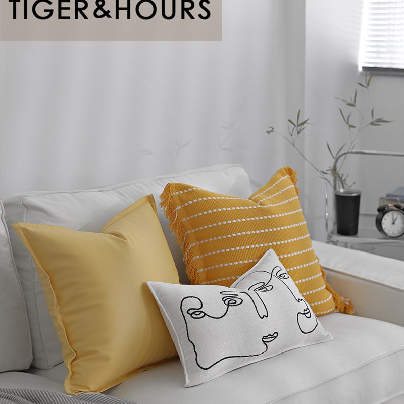 暖色系现代文艺小清新黄色棉麻流苏客厅沙发卧室搭配抱枕靠垫