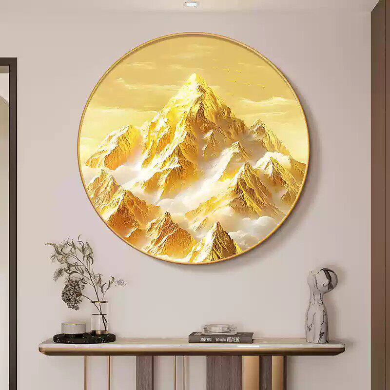 日照金山玄关装饰画背有靠山沙发背景墙挂画寓意客厅餐厅圆形壁画