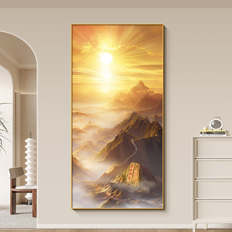 旭日东升装饰画入户玄关有山无水挂画走廊过道泰山日出壁画客厅画