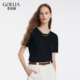 歌莉娅短袖 显瘦T恤1C4C5G010 100%纯羊毛黑色套头衫 上衣女夏季 新款