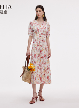 歌莉娅夏季新品19姆米弹力真丝印花连衣裙1E6L4K99A