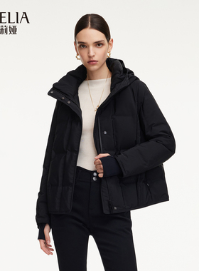 歌莉娅冬季新品方格压胶短款连帽鹅绒羽绒服1EDL8B580