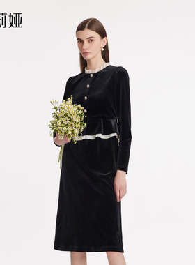 歌莉娅丝绒连衣裙早秋新款钓系约会裙子正式场合小黑裙1BNR4K360