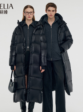 歌莉娅冬季新品黑金长款连帽羽绒服鹅绒服男女同款1CCL8D830