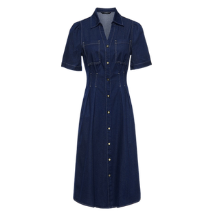 歌莉娅复古牛仔连衣裙夏装女短袖显瘦小个子通勤A字裙子1A8C4K4DC