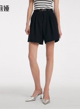 歌莉娅短裤女夏季新款小个子黑色宽松A型高腰阔腿三分裤1C4C1A030