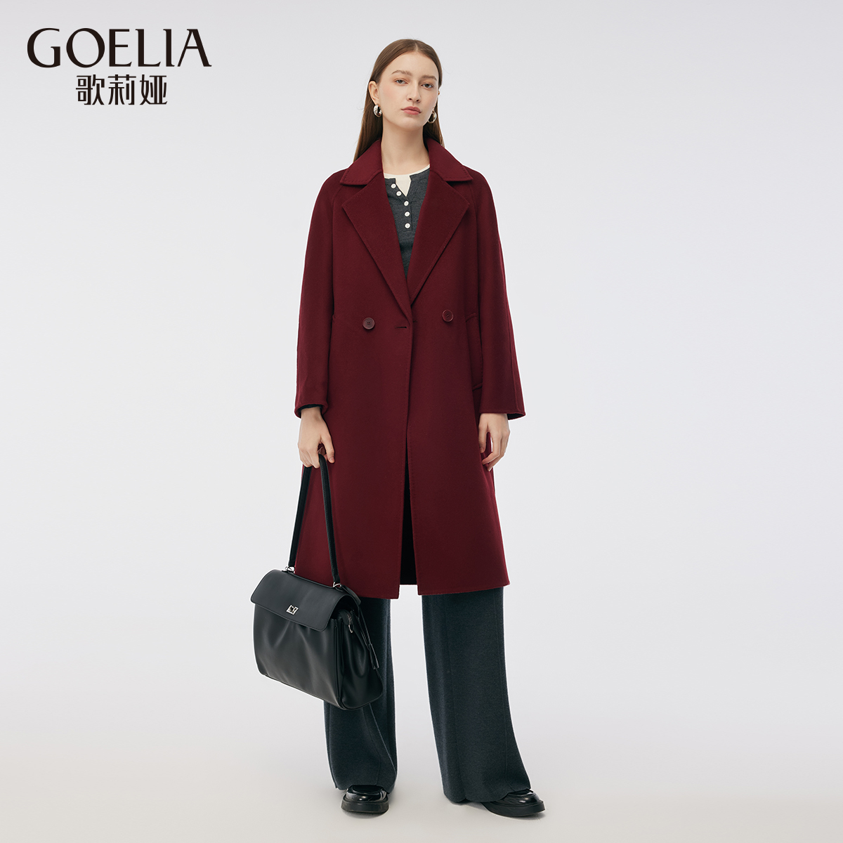 歌莉娅冬季新品羊绒羊毛双面呢外套1BCC6E7A0