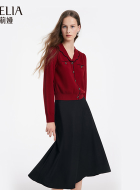 歌莉娅套装女冬季新款新年战袍红色针织上衣气质黑半裙1BCRAA270