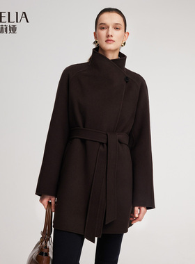 歌莉娅冬季新品羊毛羊绒立领毛呢外套大衣配腰带1ENC6N270