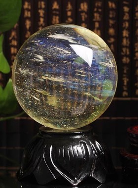 隆闻 天然黄色水晶球熔炼水晶球原矿黄色居家办公摆件手工打磨