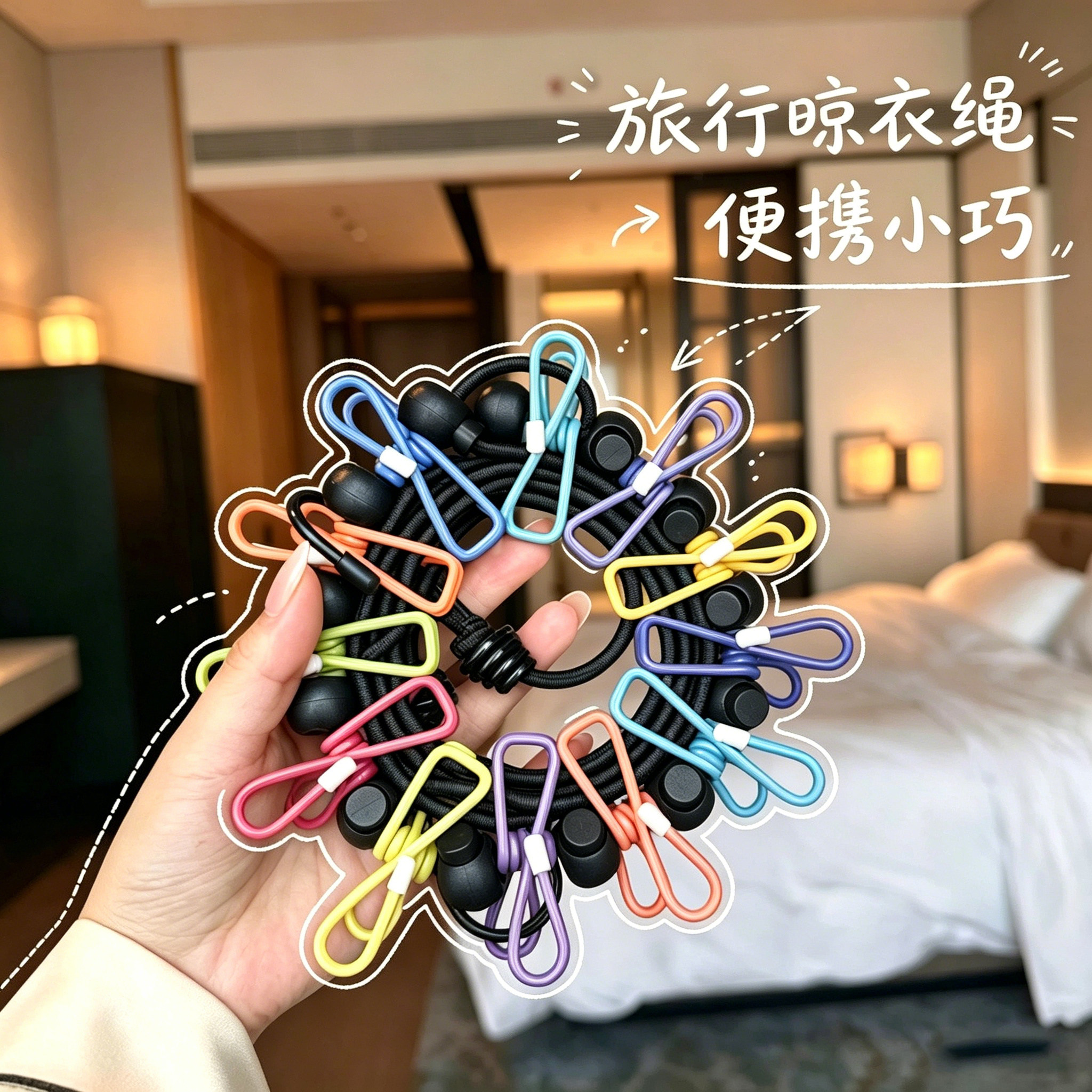 晾衣绳旅游酒店便携式伸缩晒衣绳户外防风宿舍阳台室内户外挂衣绳