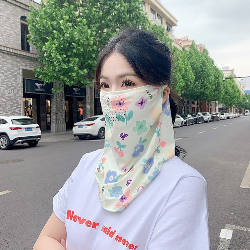UPF50+冲孔防晒面罩遮全脸面纱防紫外线透气遮阳护颈脖面巾潮冰丝