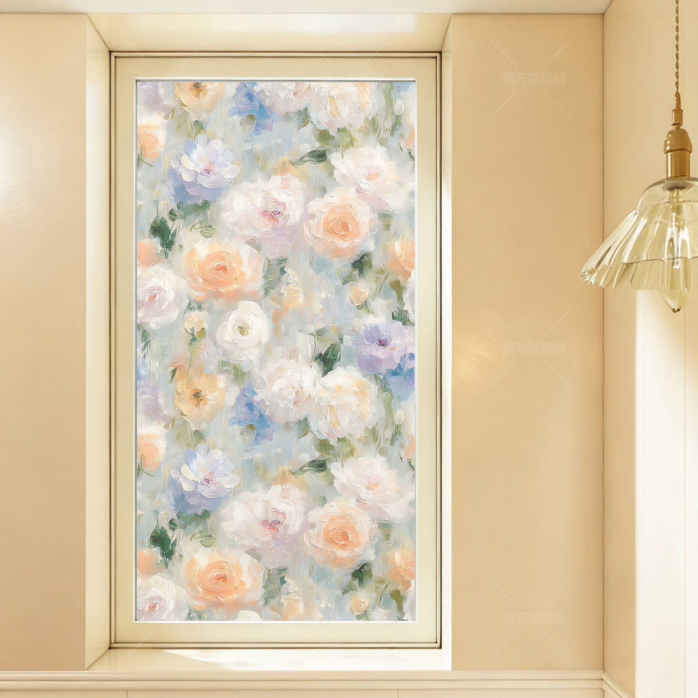 装万玫瑰油画玻璃贴膜防窥窗户贴