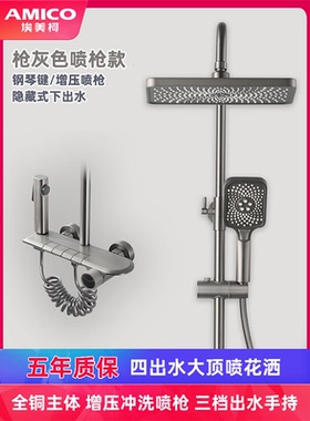 埃美柯amico 全铜淋浴花洒套装枪灰色带喷枪家用增压喷头淋雨洗澡