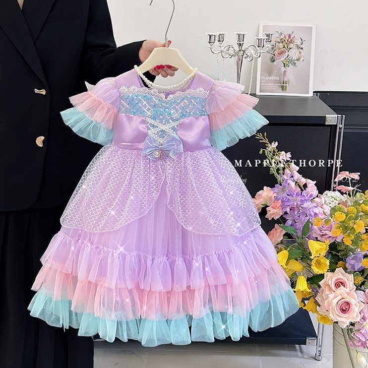 女夏连衣裙天蛋糕裙夏时髦时尚女童洋气夏搭配小童流行孩中日夏季