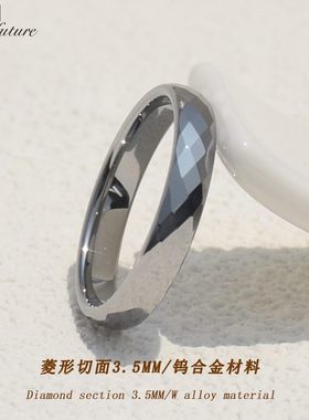 钨钢彩金指环钨尾戒多玫瑰金面女乌金戒指男素切小指金圈情侣对戒