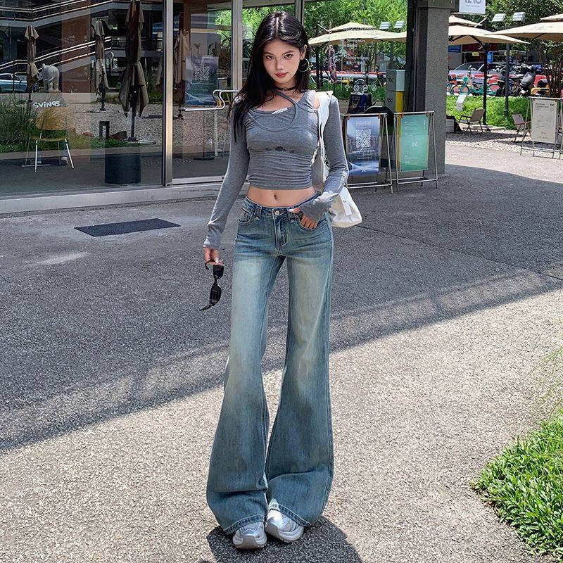 爆款美式复古弹力微喇裤低腰修身显瘦辣妹不贴腿牛仔喇叭裤,女装/女士精品,牛仔裤,淘宝优惠券,粉丝福利购,淘宝优惠卷