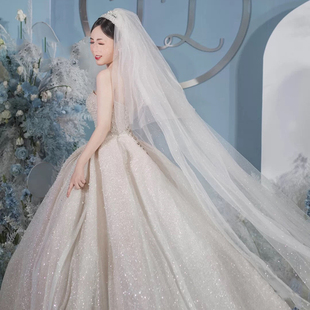 细闪头纱新娘主婚l纱新款多层蓬蓬纱香槟闪亮长款拖尾头饰超仙森